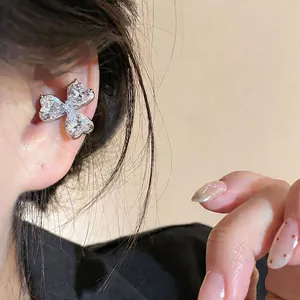 Sparkling zircon heart flower ear cuff designed for women with non-pierced ears styling