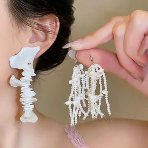 French Style Shell Tassel Drop Earrings For Women Elegant White Shell 925 Sterling Silver Earring Post Resort Fashion Jewelry