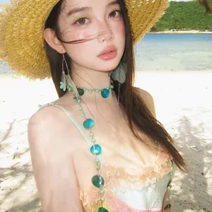 Dreamy Butterfly Shell Chiffon Flower Tassel Jewelry Set Beach Vacation Style Handmade Earrings Necklace For Women Jewelry