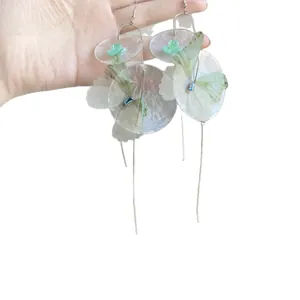 Dreamy butterfly shell and chiffon flower tassel earrings for beach accessories