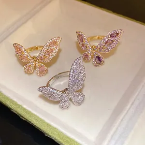Squisito Anello Aperto a Farfalla in Rame Zirconia per Donna Regolabile in Stile Coreano Ins di Alta Moda Gioielli Regalo