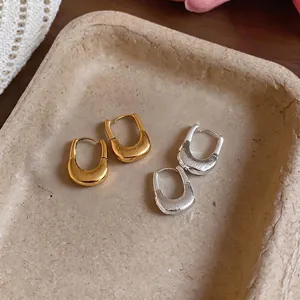 Elegant textured 18K gold plated U-shaped hoop earrings with wrinkled metal finish
