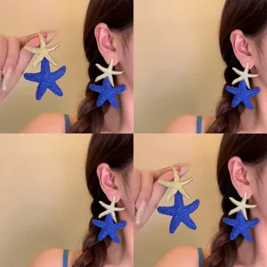 Vacation Style Raffia Starfish Stud Earrings For Women Gold Alloy Summer Beach Woven Ear Jewelry With Silver Earring Post