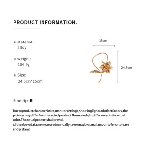 Detailed specifications of gold metal flower collar necklace with dimensions and weight.