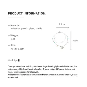 Product information for ocean style pearl shell necklace showing size and weight