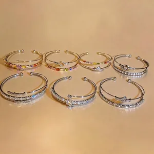 Elegant 18k gold plated open bangles set with sparkling cubic zirconia crystals