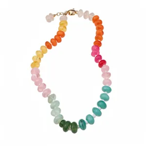 Colorful rainbow acrylic bead choker necklace with irregular resin spacers for women