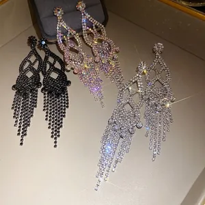 Luxury Hollow Rhinestone Tassel Stud Earrings For Women Copper Tassel Earring With 925 Sterling Silver Earring Post Wedding Jewelry