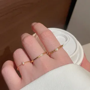 Anello Aperto Geometrico in Rame e Zirconia Vintage per Donna Moda Anello da Indice di Lusso Leggero Anello in Stile Cinese