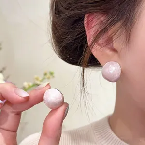 Elegant Drip Oil Oval Stud Earrings With Silver Earring Post Light Pink Bean Shape Alloy Ear Jewelry For Women Sweet Minimalist Earrings