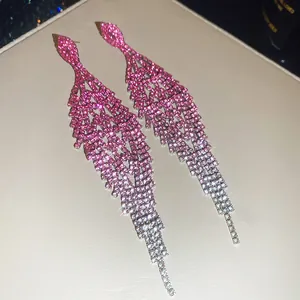 Elegante kwastjesoorbellen met roze en zilveren strassteentjes en zilveren stekers