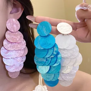 Resort Style Acrylic Marble Pattern Round Tassel Earrings For Women Simple Fashion Geometric Dangle Earrings Silver Earring Post Jewelry