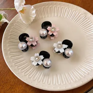 Elegant mini flower hair claw clips with pearls and rhinestones for styling hair