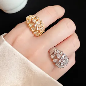 Premium 18k gold plated geometric hollow open ring with sparkling cubic zirconia stones