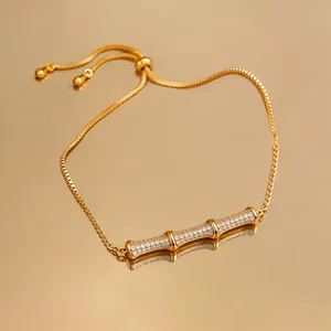 Elegant 18k gold plated bamboo joint bracelet with sparkling cubic zircon stones