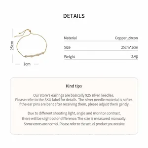 Detailed specifications of 18k gold plated zircon bamboo bracelet with size and material info