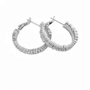 Elegant silver needle cubic zirconia geometric hoop earrings with premium sparkling finish