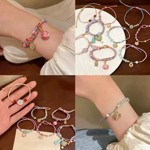 Handmade Woven Colorful Rope Bracelet For Women New Chinese Style Artificial Pearl Flower Charm Adjustable Luxury Fashion Jewelry Bracelet Gift