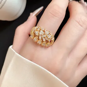 Detailed view of an 18k gold plated open ring featuring a geometric hollow zirconia design.