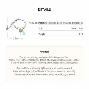 Product details showing materials, 24cm size, and weight of the woven bracelet