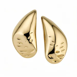 Minimalist gold-plated water drop stud earrings featuring a polished textured finish for women