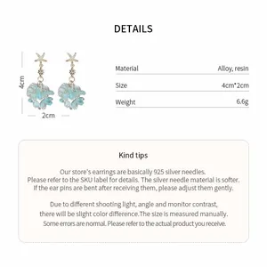 Vue détaillée des boucles d'oreilles étoile de mer et fleur avec spécifications de taille