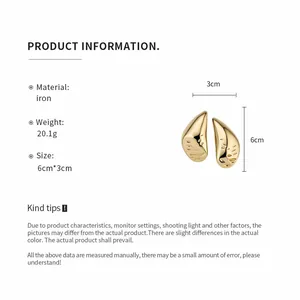 Detailed product info for gold waterdrop earrings showing 6cm length and iron material