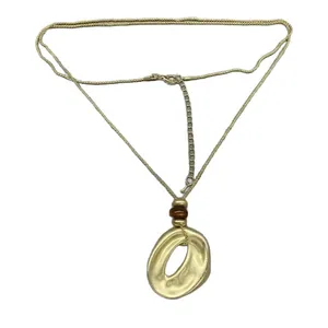 Elegant gold matte resin irregular round pendant necklace with long sweater chain for women