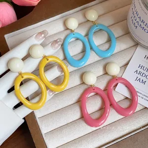 Summer Dopamine Acrylic Geometric Stud Earrings For Women Fashion Minimalist 925 Sterling Silver Post Jewelry Accessories