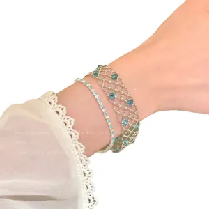 Elegant blue lace layered bracelet set for women with a shimmering silver finish