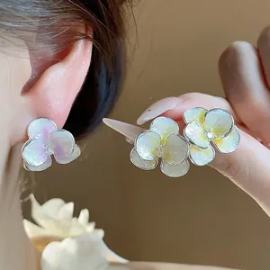 Women Drip Oil Flower Stud Earrings With 925 Sterling Silver Post Zirconia Floral Earring Lightweight Elegant Jewelry