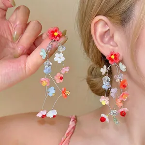 Multicolor Resin Flower Tassel Earrings With 925 Sterling Silver Earring Post For Women Fashion Jewelry Dopamine Style Accessory