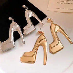 Metallic high-heel shoe pendant earrings in gold and silver finish for women