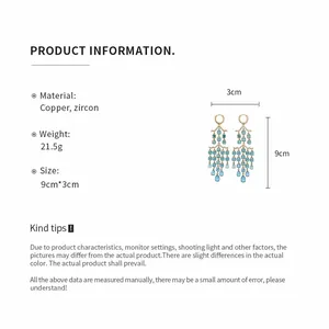 Detaillierte Produktspezifikationen und Größentabelle für blaue Zirkon Quastenohrringe