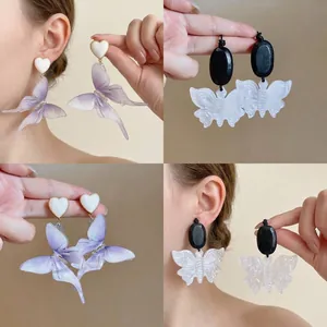 Boucles d'Oreilles Clous Papillon Style Forêt Ethnique Rétro en Résine Bois Cœur Avec Tige en Argent Sterling 925 pour Femme