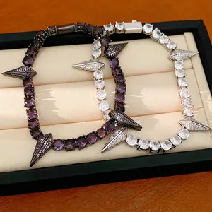 Punk Hip Hop Style Zirconia Round Rhombus Spike Pendant Bracelet Copper Women High Sense Individual Hand Jewelry