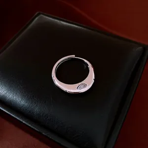 Elegant vintage zircon open ring featuring a minimalist silver-tone wave design for women