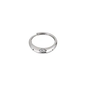 Vintage marquise-cut zircon open ring with elegant wavy silver-toned band design for women