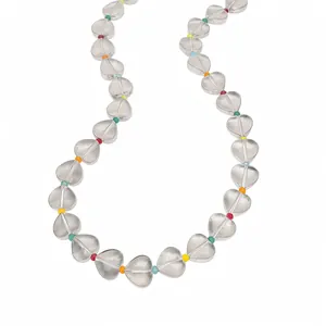Handmade sweet colorful transparent heart crystal beaded necklace for women minimalist style