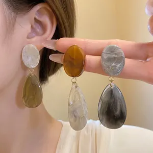 Boucles d'Oreilles Pendantes Ovales en Résine Goutte d'Eau Avec Tige en Argent pour Femmes Mode Texture Marbre Bijoux d'Oreille Géométriques