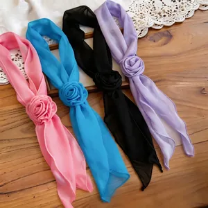 Elegant chiffon rose flower scarf necklace set in four vibrant colors for women's accessory