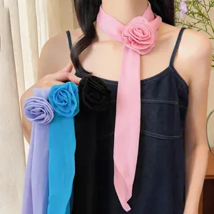 Elegant chiffon rose flower choker necklace for women in pink, blue, purple, and black