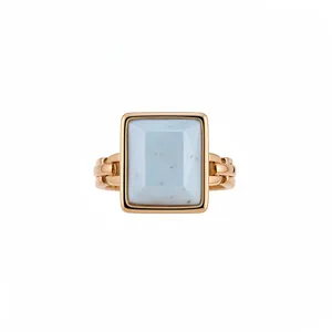 18k gold plated ring featuring a rectangular light blue stone in a minimalist design