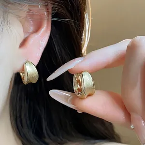 Elegant 18K gold-plated brushed round hoop earrings with a minimalist chic design for women