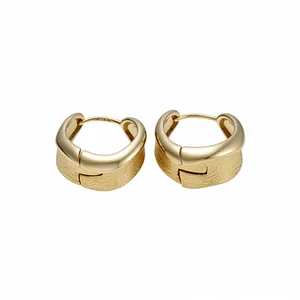 Elegant 18K gold plated brushed texture hoop earrings featuring a smooth polished finish
