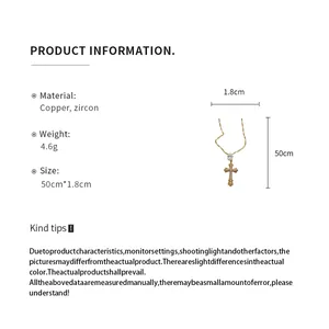 Detailed product specifications for the gold-plated zircon cross pendant necklace.