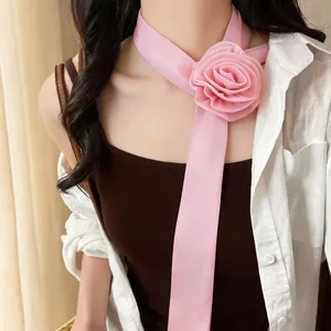 Elegant pink chiffon rose choker necklace with long ribbon detail for sweet feminine look