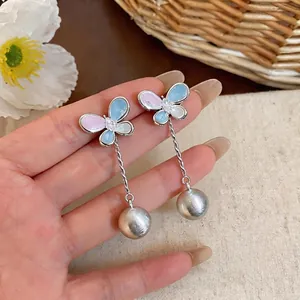 Korean Style Butterfly Zirconia Drop Earrings With 925 Sterling Silver Earring Post Tassel Artificial Pearl Earrings For Women Jewelry