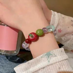 Fresh Sweet Stone Beaded Resin Apple Bracelet High-End Luxury Hand Chain Elegant Versatile Jewelry For Women