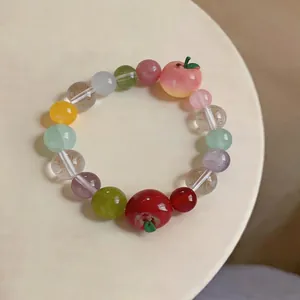 Sweet resin apple beaded stone bracelet featuring colorful translucent mixed stone beads